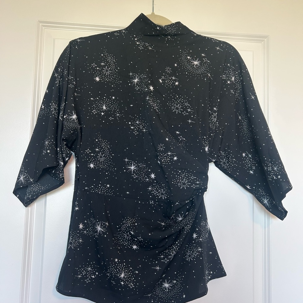 Topshop Black Starfield Wrap Blouse NWT